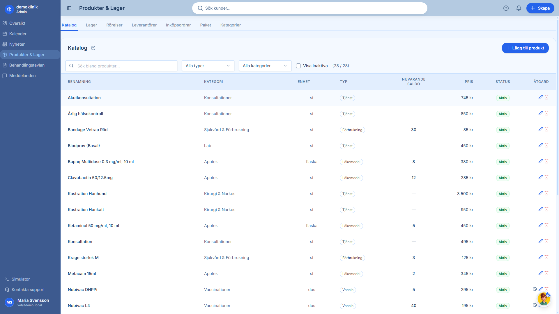 VetLogiq product catalogue and inventory